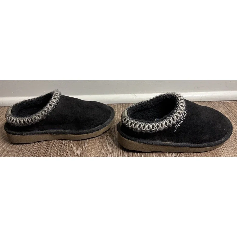 Nautica Girls Size 11 Black SlipOn Cozy Fleece Lined Mule Slipper Shoes
